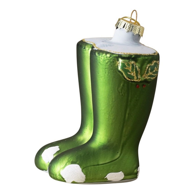 Gisela Graham Green Glass Wellington Boots Decoration 01128 main