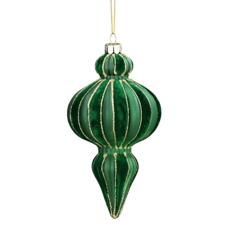 Gisela Graham Green Glass and Velvet Ogee Decoration 01221 main