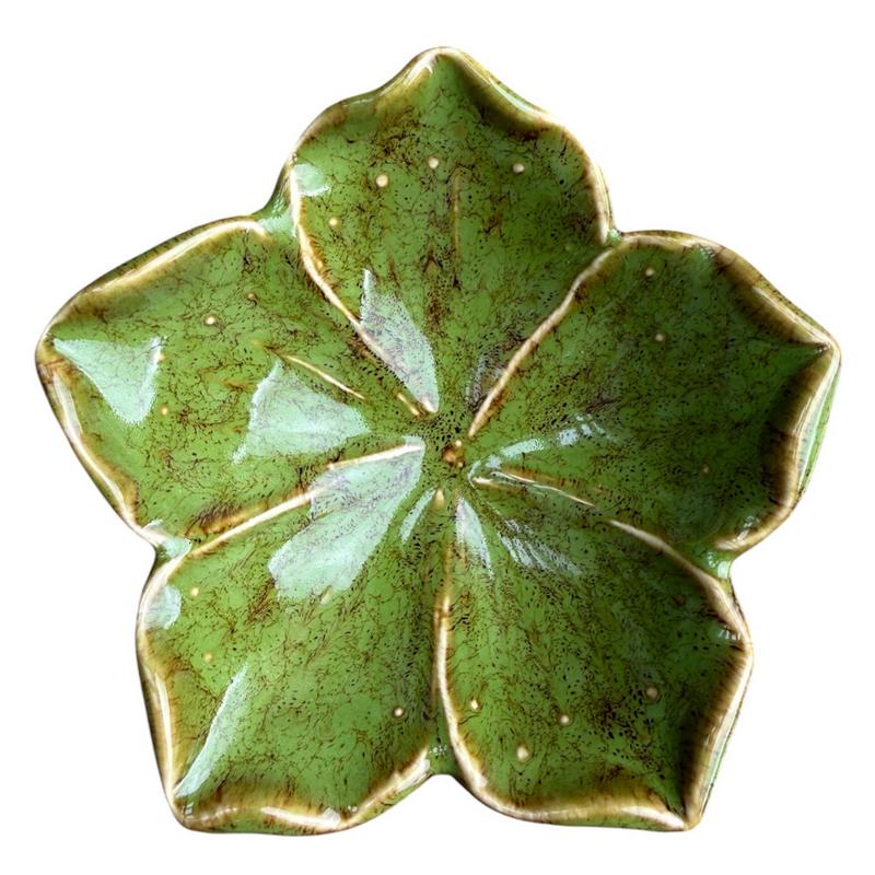Gisela Graham Green Reactive Stoneware Hibiscus Trinket Dish 37893 main