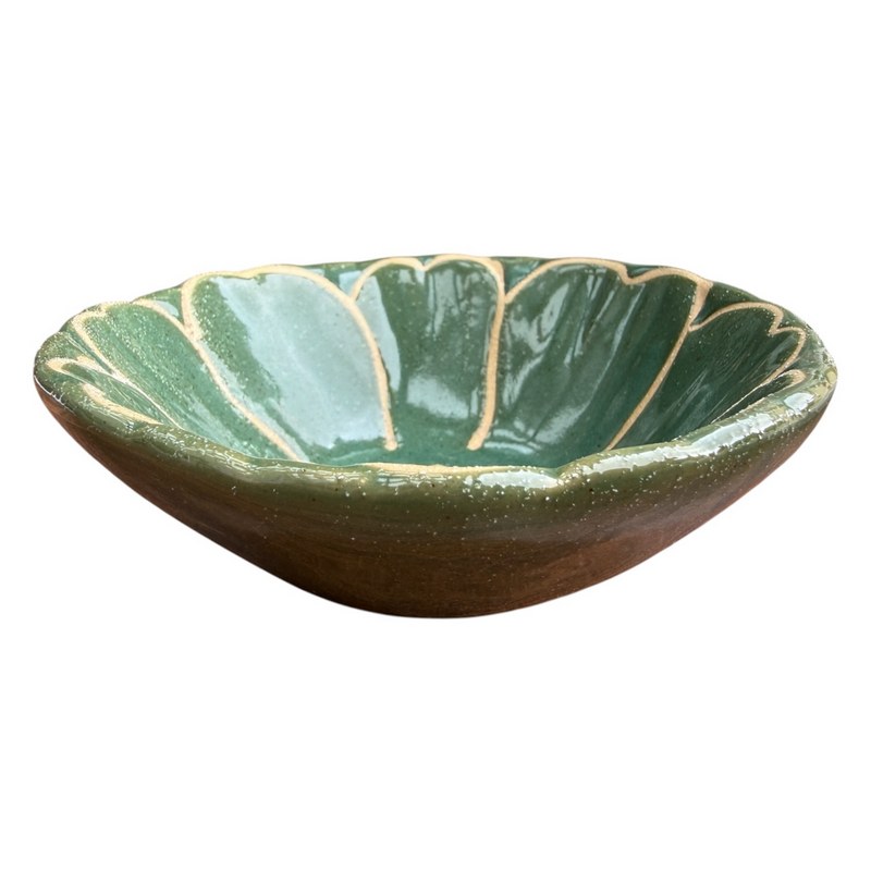 Gisela Graham Green Stoneware Flower Mini Bowl 33160 rim
