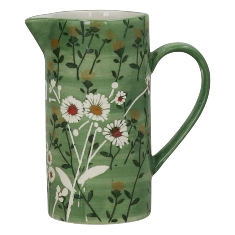 Gisela Graham Green Wild Daisy Stoneware Jug Small 32707 front