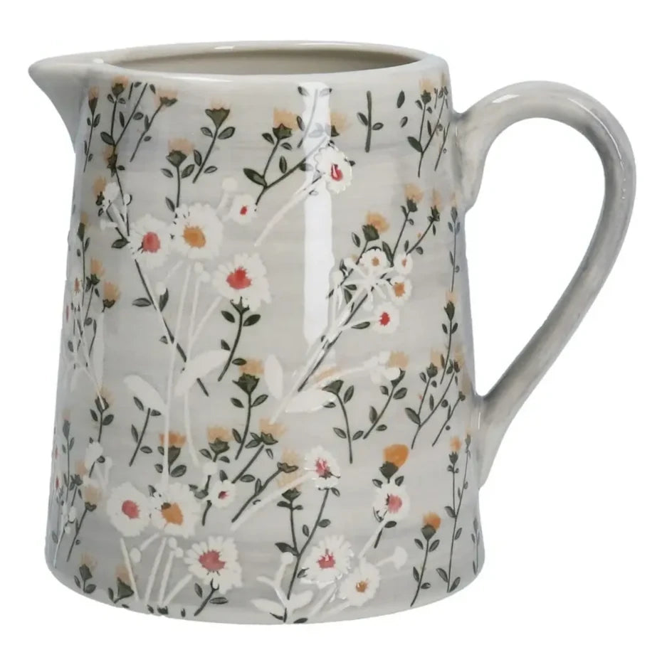 Gisela Graham Grey Wild Daisy Stoneware Jug Large 37141 front