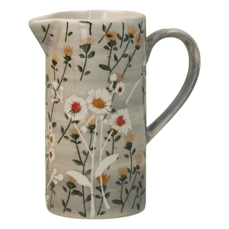 Gisela Graham Grey Wild Daisy Stoneware Jug Small 37140 front