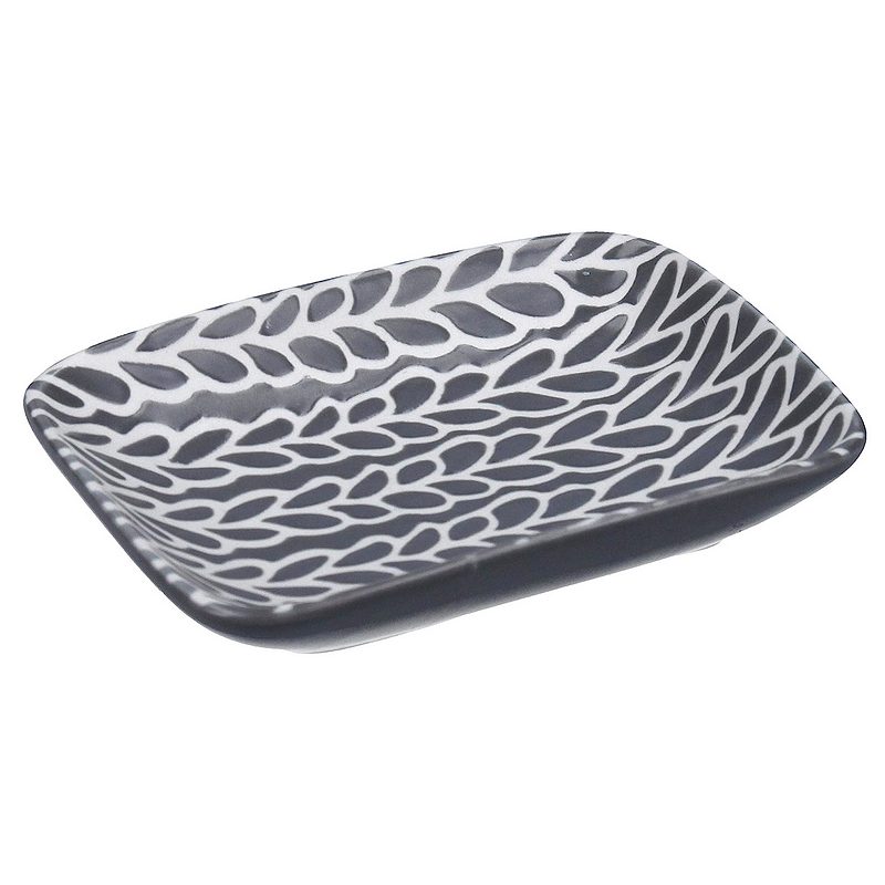 Grey & White Leaves Porcelain Mini Trinket Dish