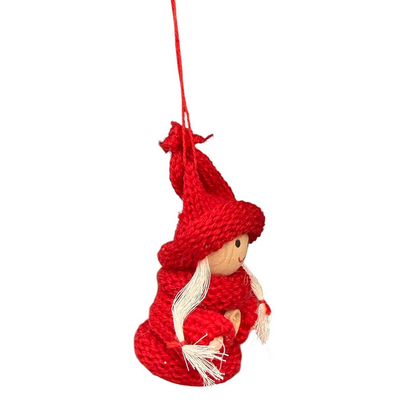 Gisela Graham Knitted Red Scandi Girl Decoration 11662 side