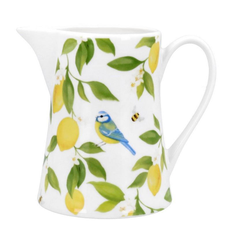 Gisela Graham Lemon & Blue Tits Bone China Jug Small 80101 front
