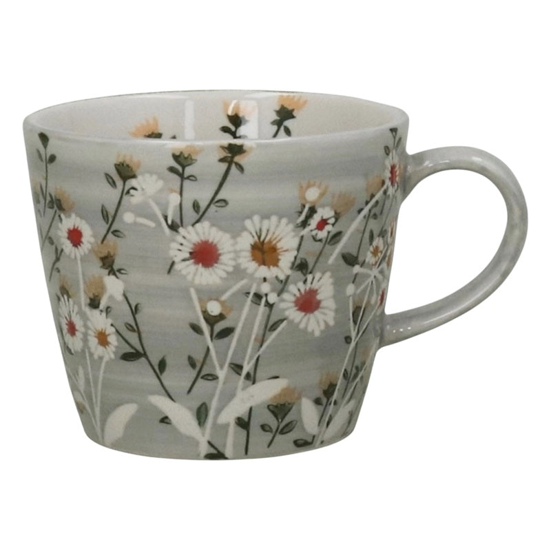 Gisela Graham Light Grey Wild Daisy Stoneware Mug 33350 front