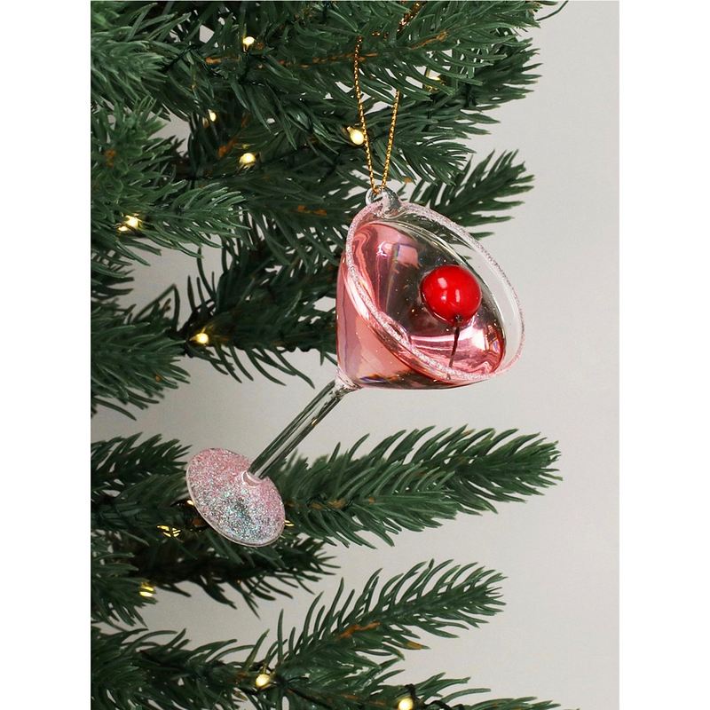 Gisela Graham Martini Glass With Cherry Decoration 02138 on tree