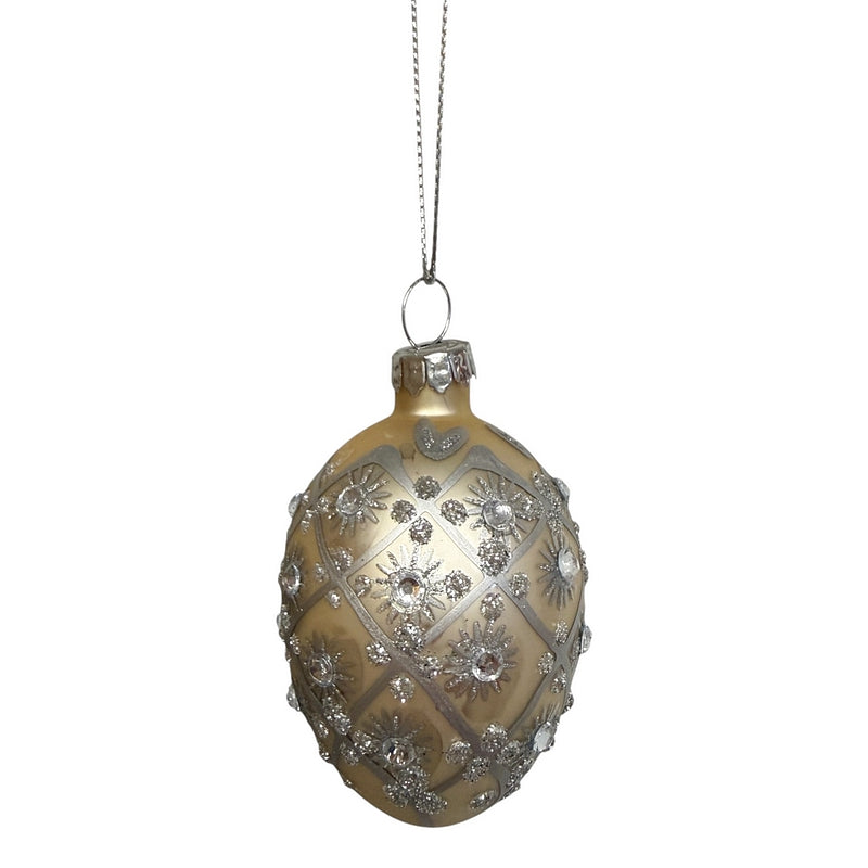 Gisela Graham Matt Gold & Silver Glitter Mini Glass Egg 00505 style 3