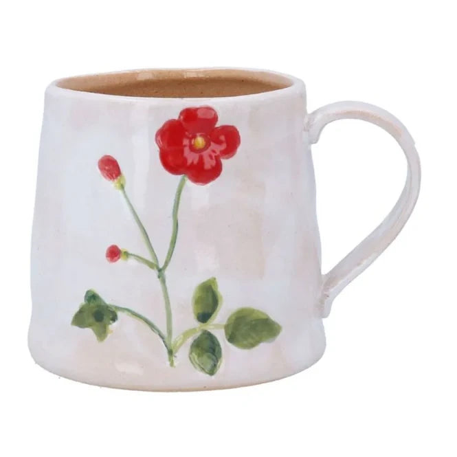Gisela Graham Meadow Red Flower Artisan Stoneware Mug 80262 front