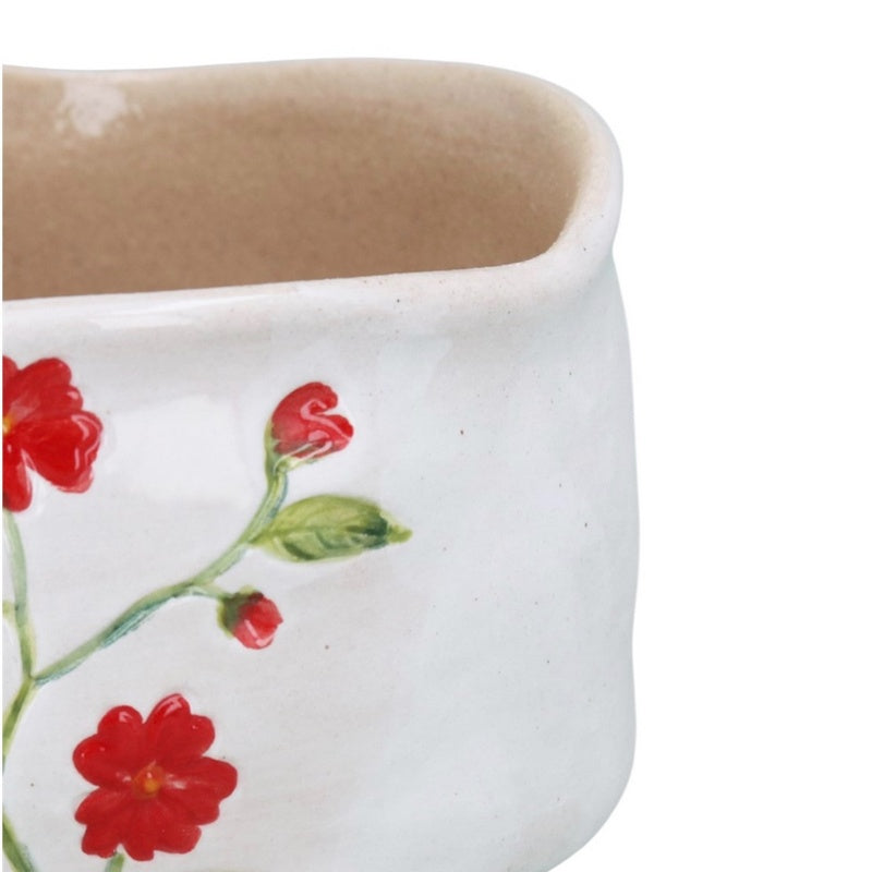 Gisela Graham Meadow Red Flower Stoneware Bowl 80620 detail