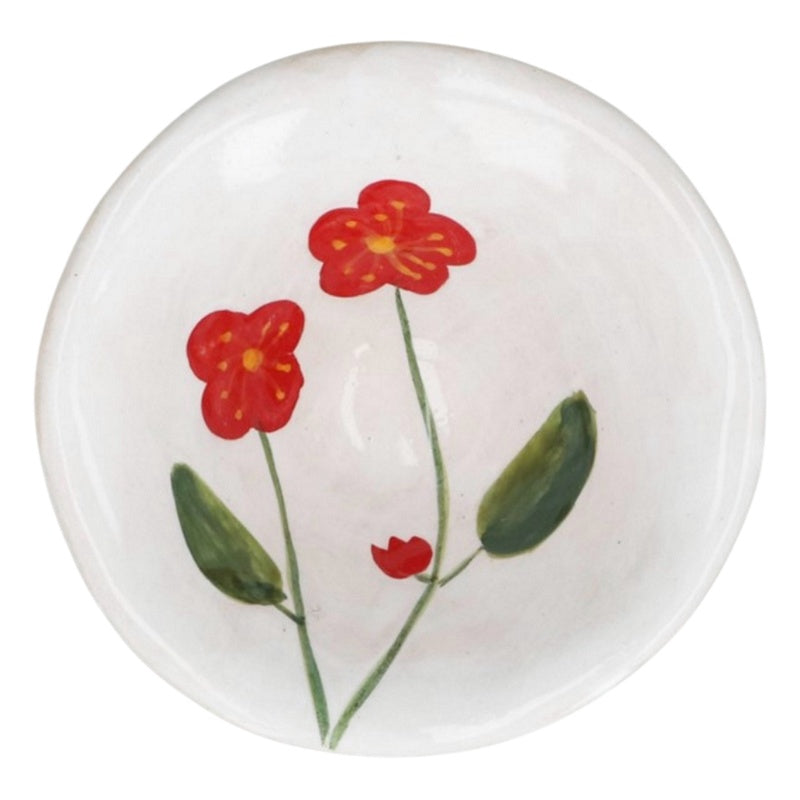 Gisela Graham Meadow Red Flower Stoneware Mini Snack Bowl 80250 inside