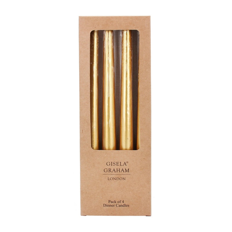 Gisela Graham Metallic Gold Taper Dinner Candles Box of 4 51415 box
