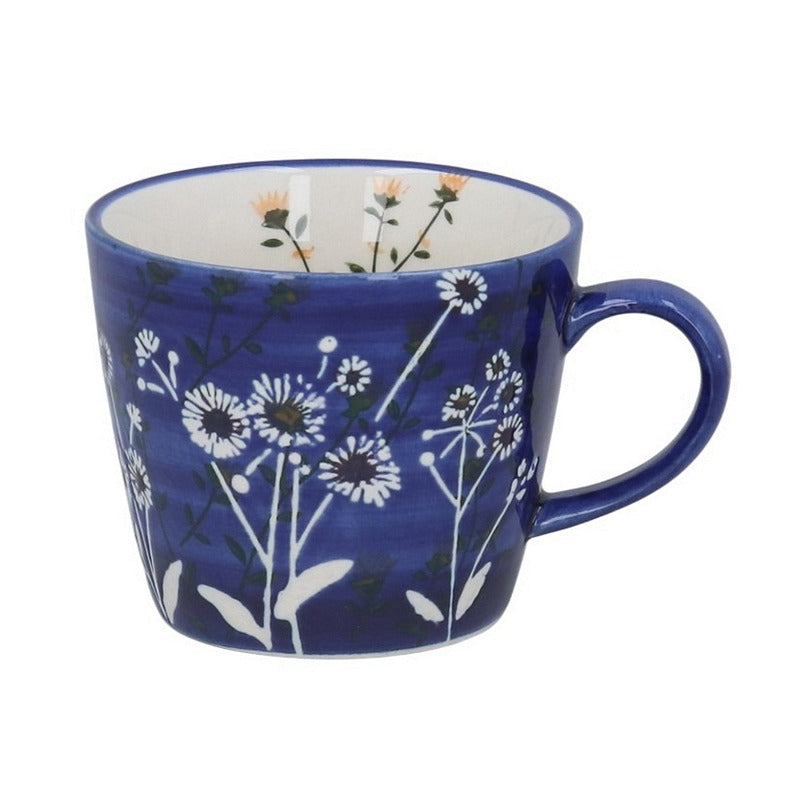 Gisela Graham Navy Wild Daisy Stoneware Mug 33345 front