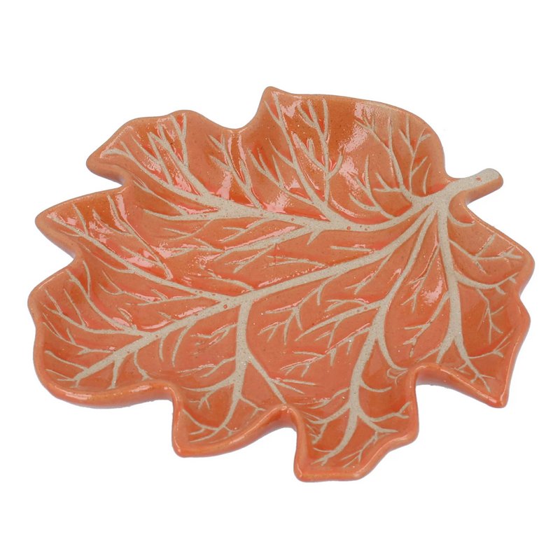 Gisela Graham Orange Earthenware Leaf Shape Dish Large 31807 main