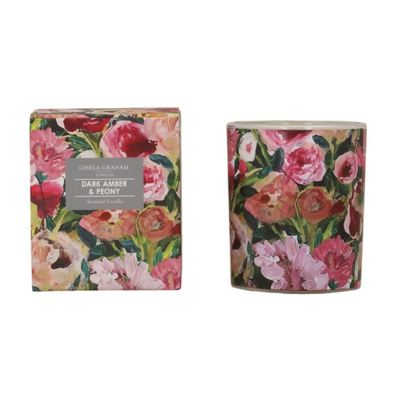 Gisela Graham Painted Peonies Scented Boxed Candle Pot 51846 front