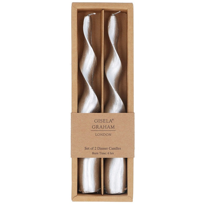 Gisela Graham Pair of Silver Vintage Twist Taper Candles 51928 front