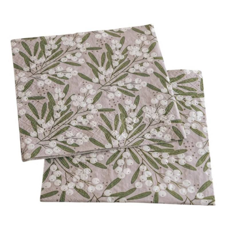 Gisela Graham Paper Napkins Mistletoe Ivory 36030 contents