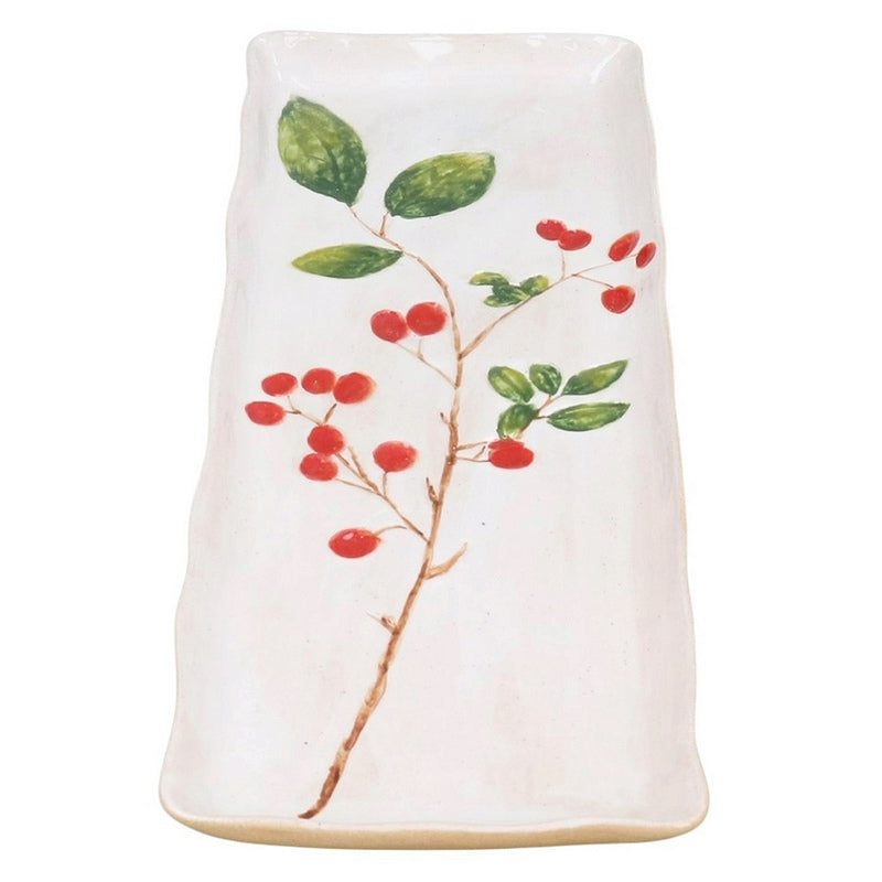 Gisela Graham Red Berries Stoneware Rectangular Plate 39117 angled