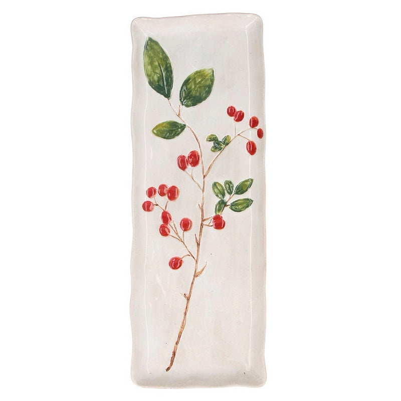 Gisela Graham Red Berries Stoneware Rectangular Plate 39117 top