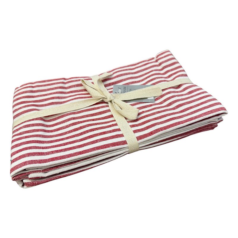 Gisela Graham Red Cotton Mix Stripe Tea Towel Pack 3 37576 side