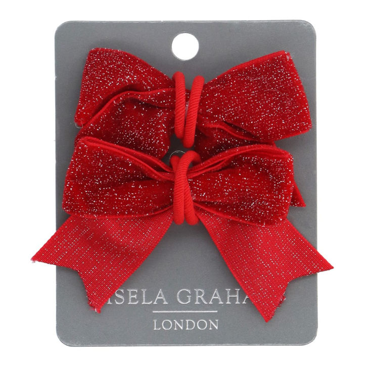 Gisela Graham Red Glitter Bow Hair Toggles Pack of 2 36297 main