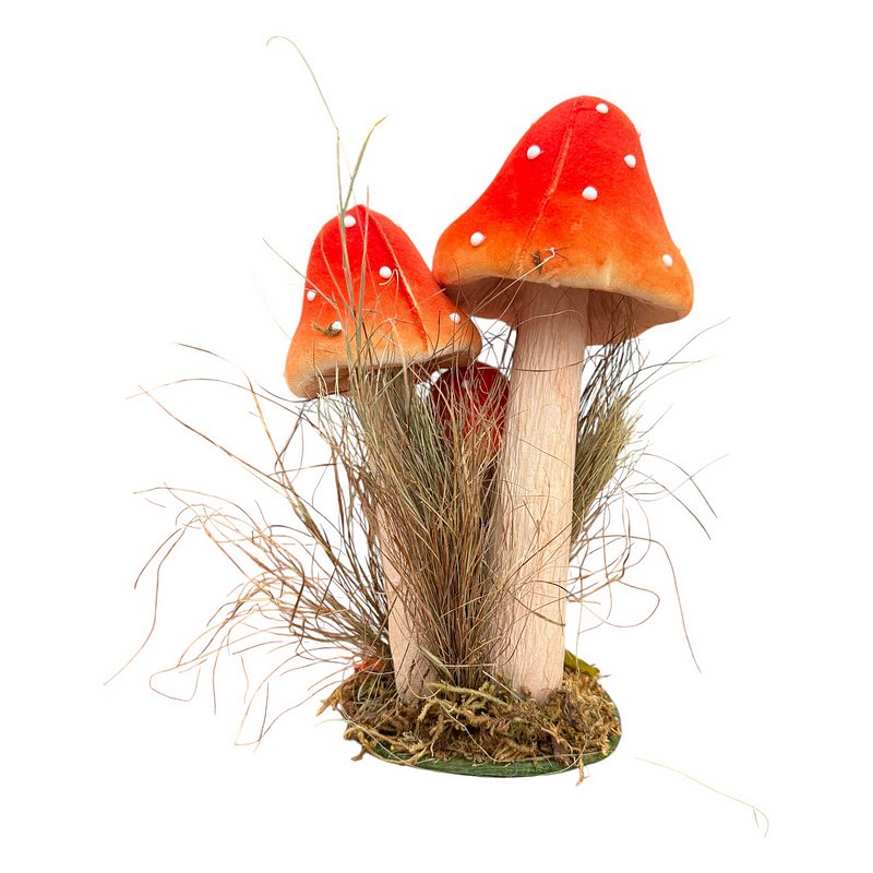 Gisela Graham Red Triple Flock Toadstool Ornament Large 35647 rear