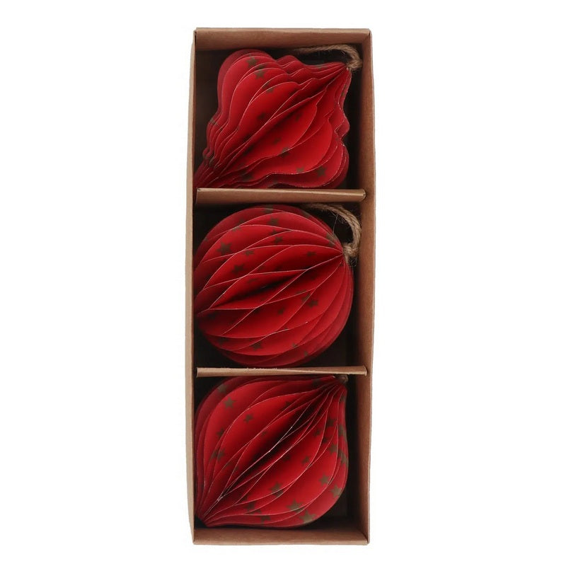 Gisela Graham Red & Gold Stars Paper Honeycomb Decorations 10928 in box