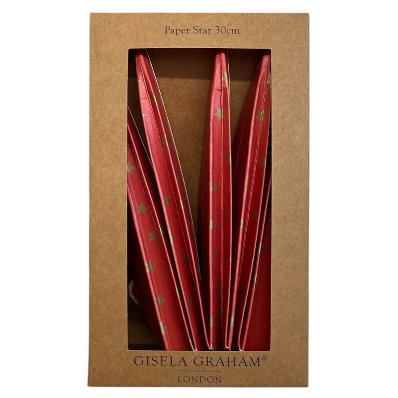 Gisela Graham Red & Gold Stars Paper Star Decoration 10938 packaged