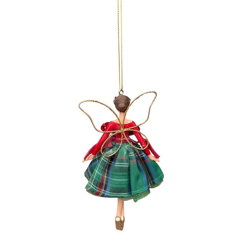 Gisela Graham Resin Fairy Tartan Skirt 13cm 11471 green rear