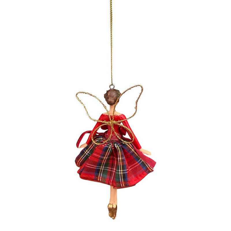 Gisela Graham Resin Fairy Tartan Skirt 13cm 11471 red rear