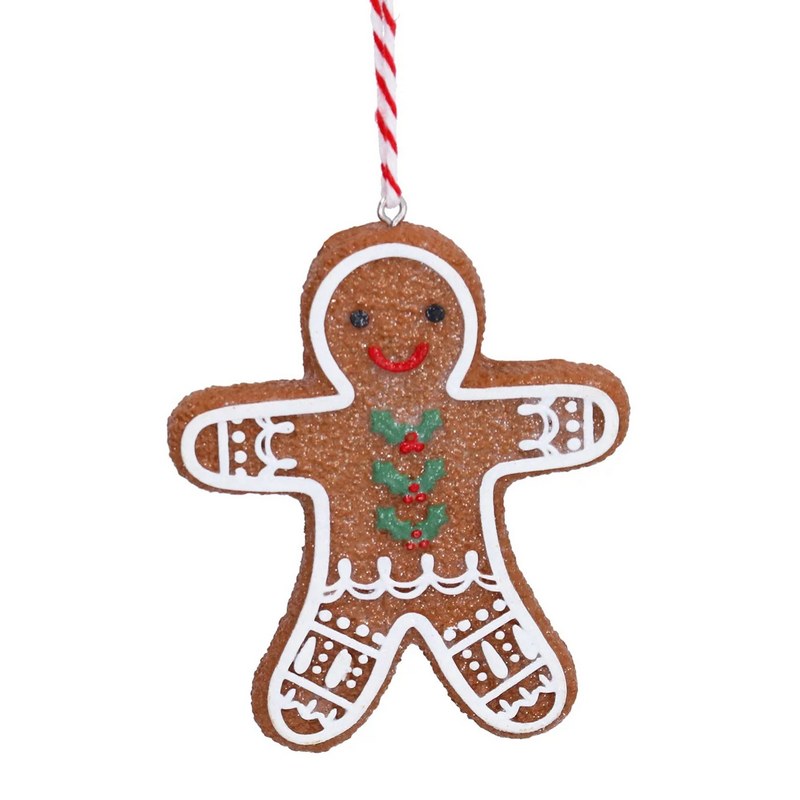 Gisela Graham Resin Gingerbread Man With Holly Decoration 10259 main