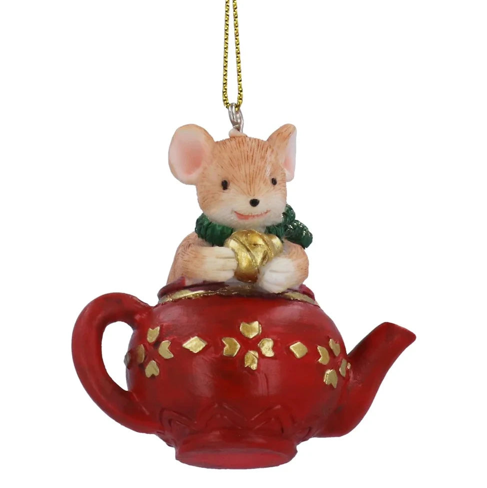 Gisela Graham Resin Mouse in Teapot Decoration 17354 front