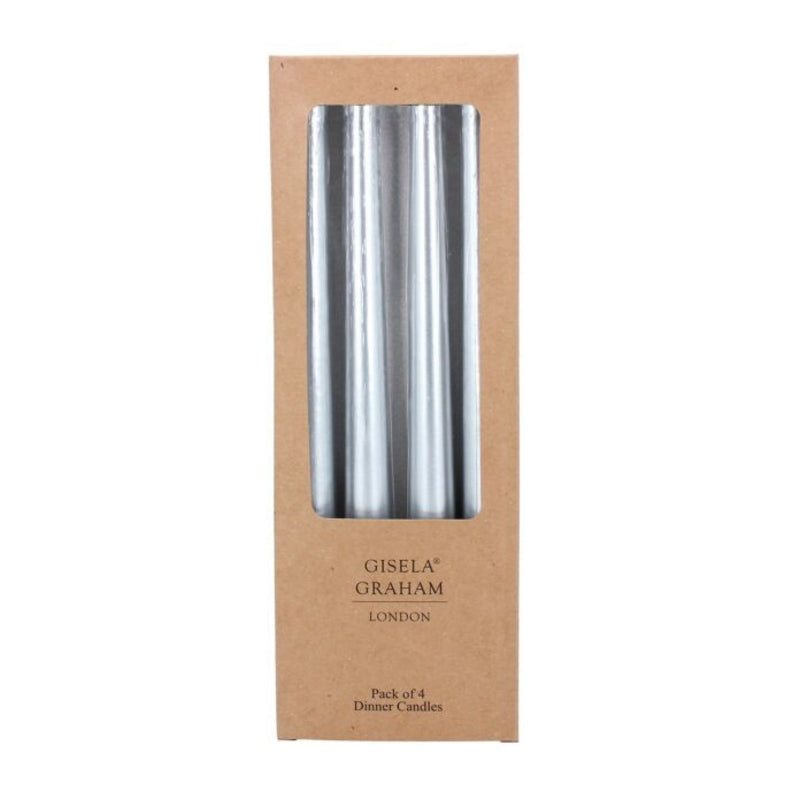 Gisela Graham Taper Dinner Candles Box of 4 Metallic Silver 51416 front