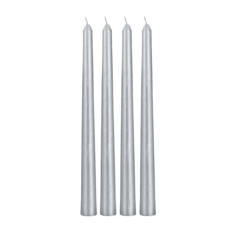 Gisela Graham Taper Dinner Candles Box of 4 Metallic Silver 51416 front