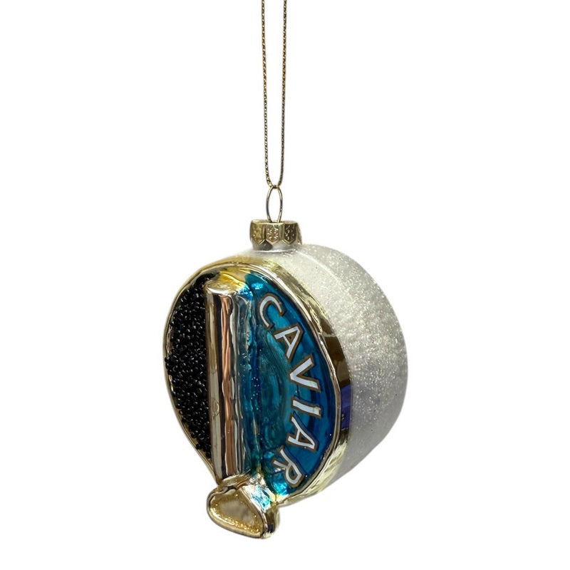 Gisela Graham Tin Of Caviar Glass Xmas Decoration 01690 side