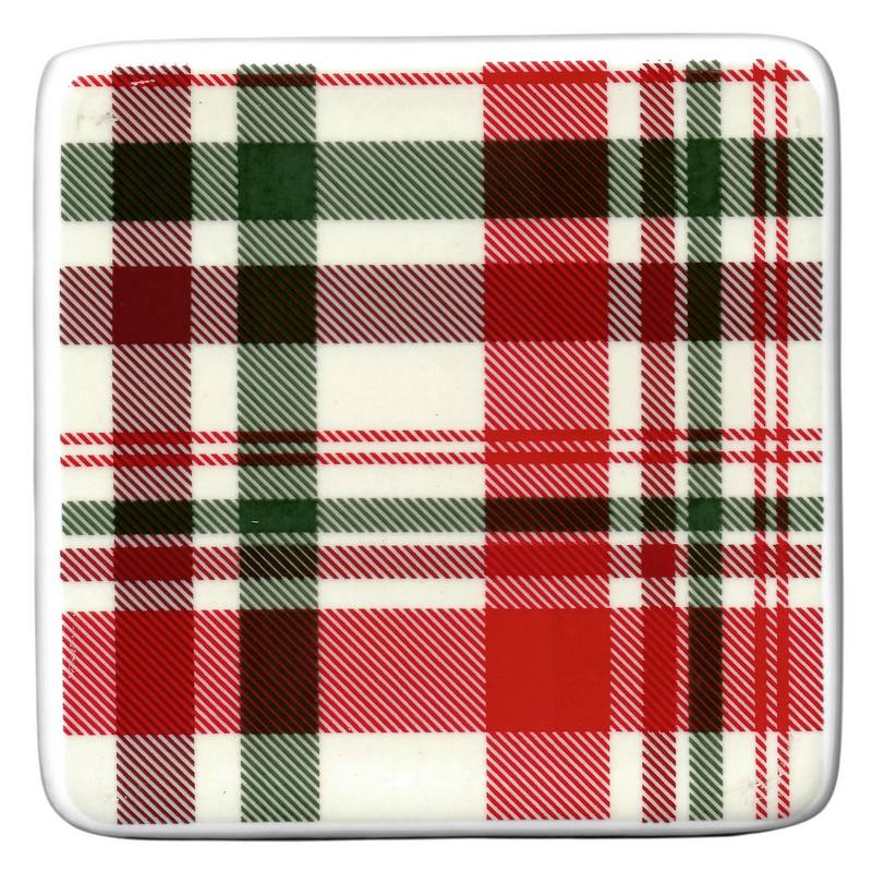 Gisela Graham Woodland Plaid Porcelain Coaster 38519 front