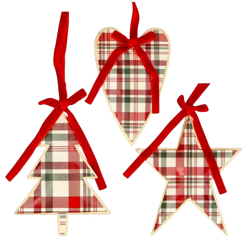Gisela Graham Woodland Plaid Tin Decoration 11473 selection