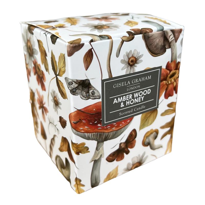 Gisela Graham Woodland Scented Boxed Candle Amber Wood and Honey 51718 boxside