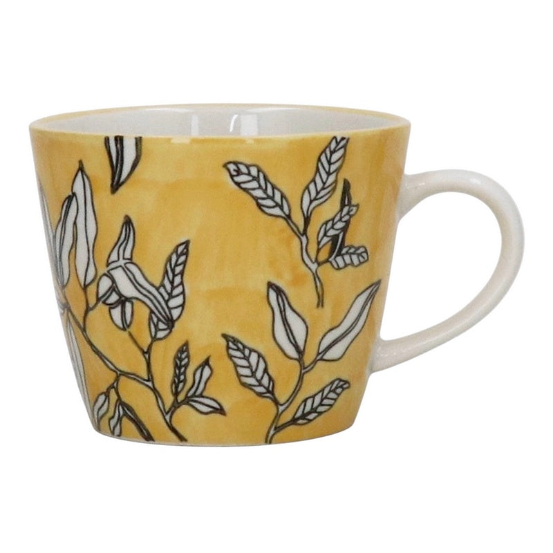 Gisela Graham Yellow Leafy Stoneware Mug 37612 front