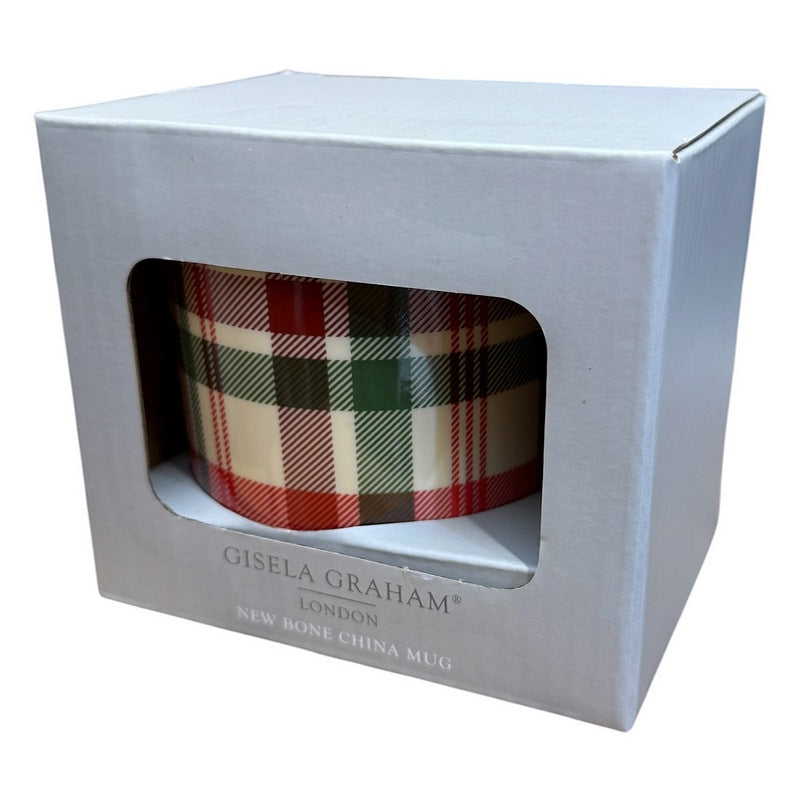 Gisela Graham Bone China Mug Woodland Plaid Boxed 38533 in box