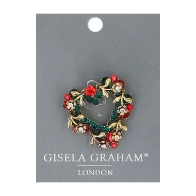 Gisela Graham Christmas Diamante & Metal Brooch Assorted 36378 Floral Heart Wreath