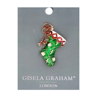 Gisela Graham Christmas Diamante & Metal Brooch Assorted 36378 Green Stocking