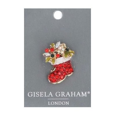 Gisela Graham Christmas Diamante & Metal Brooch Assorted 36378 Santa Boot