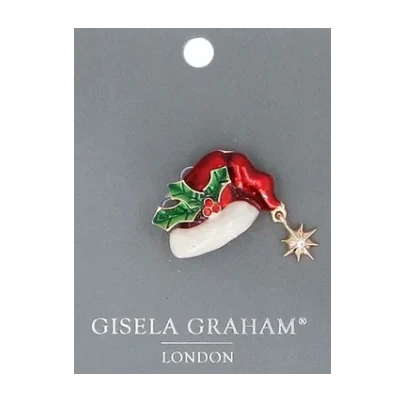 Gisela Graham Christmas Diamante & Metal Brooch Assorted 36378 Santa Hat