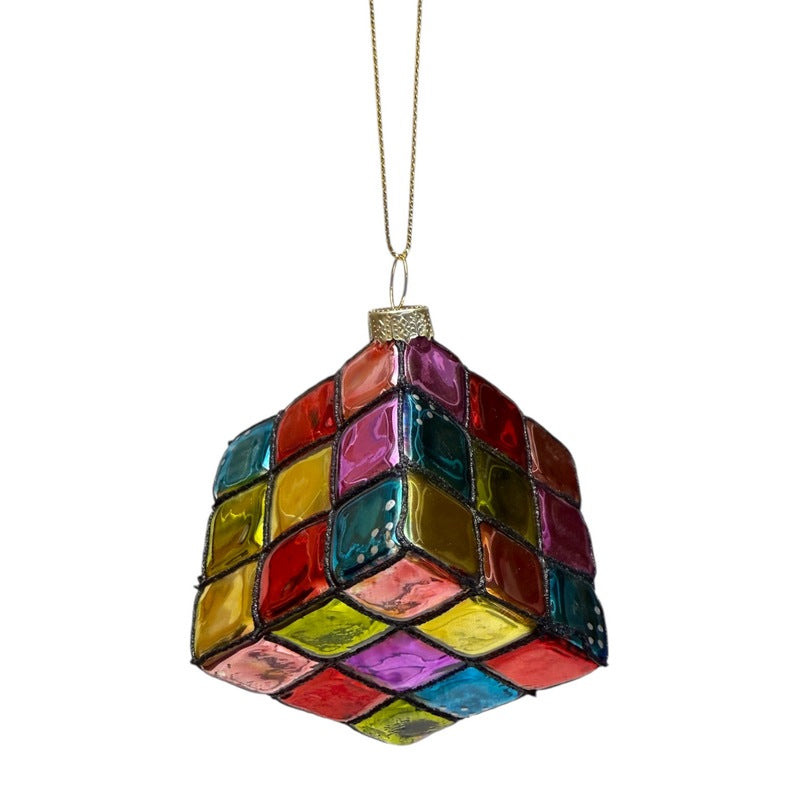Gisela Graham Glass Rubik's Cube Christmas Decoration 01246 front