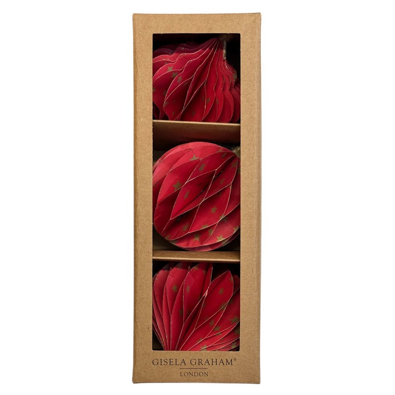 Gisela Graham Red & Gold Stars Paper Honeycomb Decorations 10928 packaged