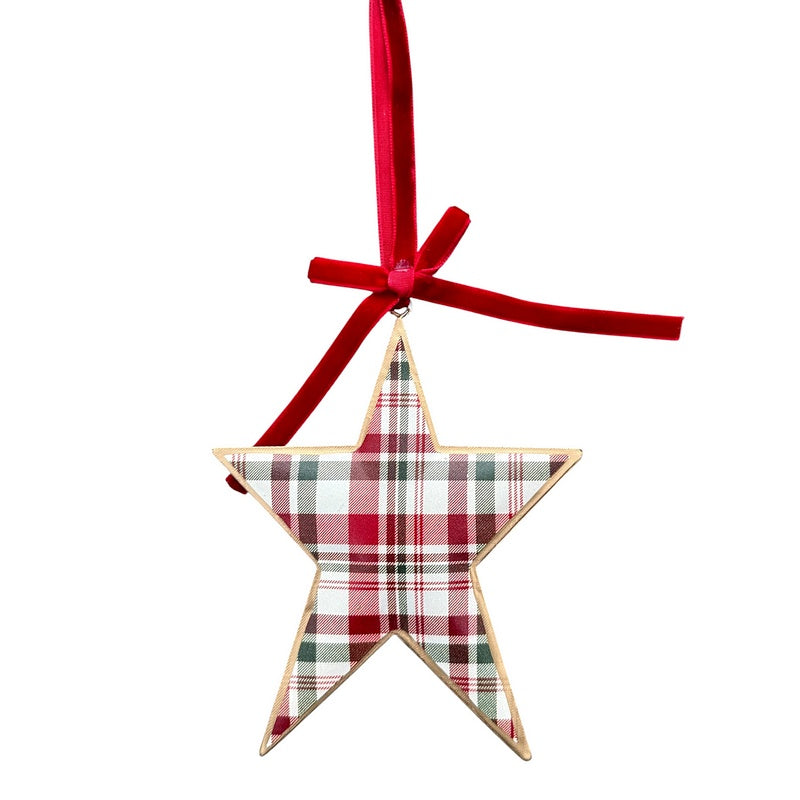 Gisela Graham Woodland Plaid Tin Star Decoration 11473 front