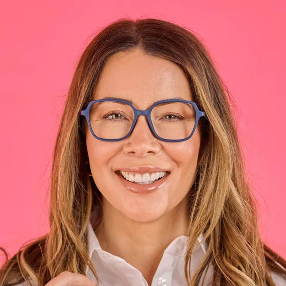 Goodlookers Reading Glasses Studio Matt Navy Blue GL2339 on female model front