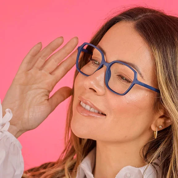 Goodlookers Reading Glasses Studio Matt Navy Blue GL2339 on female model side